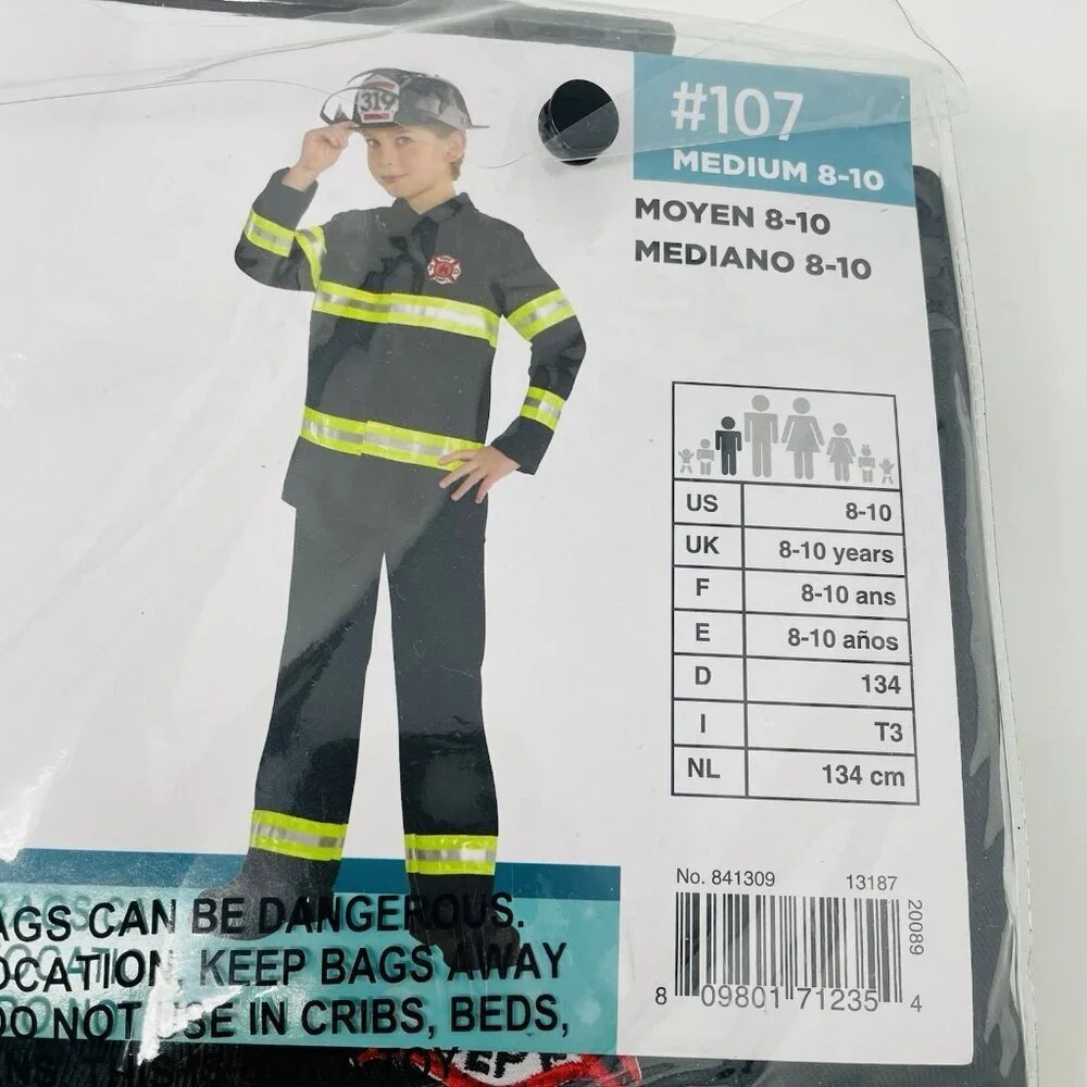 Firefighter Youth Boys Size Medium 8/10 Halloween Dress Up Costume in Black FLAW - Picture 8 of 9